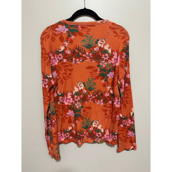 Sundance Mountain Foxes Henley Petite M Thermal Waffle Knit floral whimsy Foxes - Picture 5 of 7